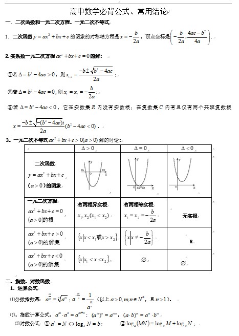 高中数学必背公式