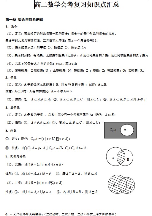 高中数学会考知识点总结超级经典