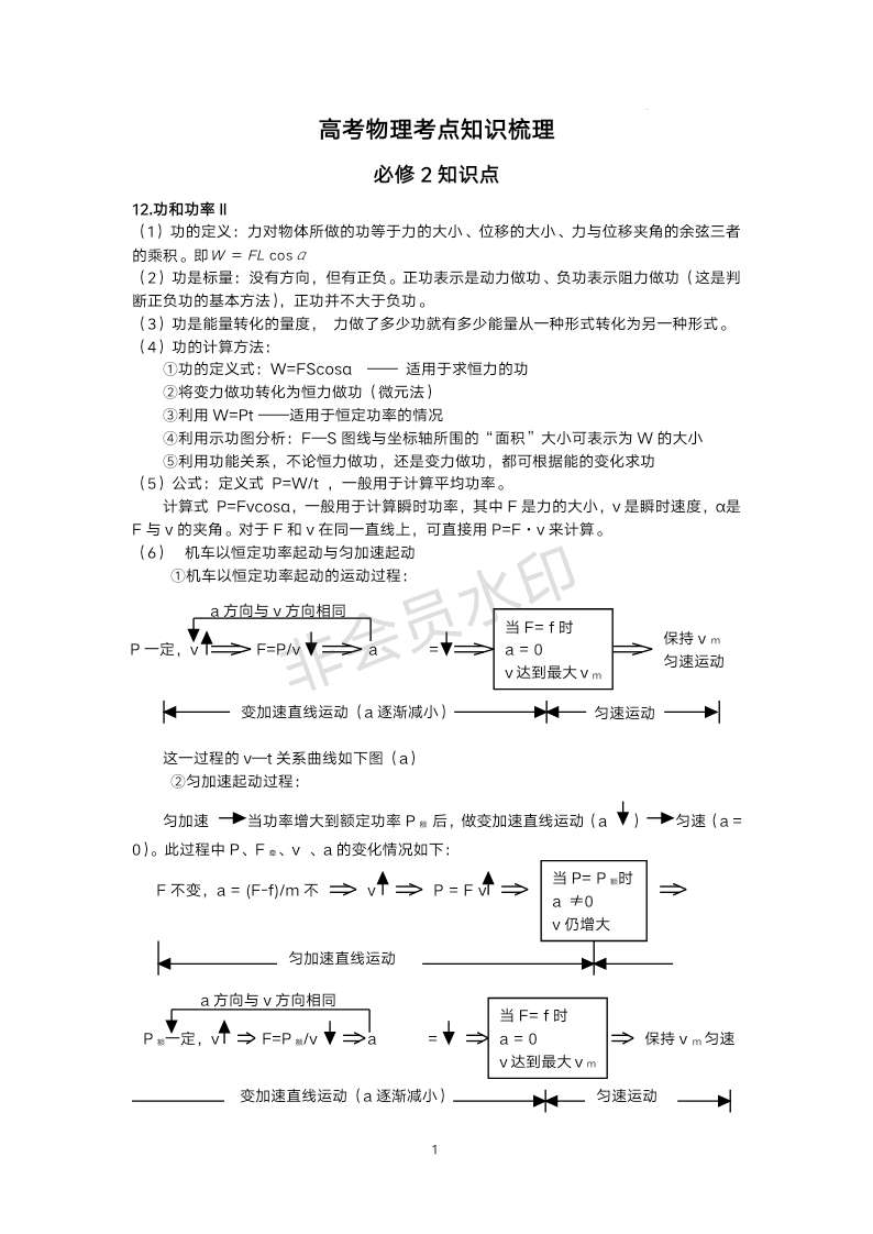 江苏省高中高考物理知识点梳理——必修2知识点梳理