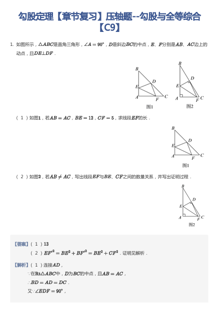 勾股定理【章节复习】压轴题--勾股与全等综合 【C9】