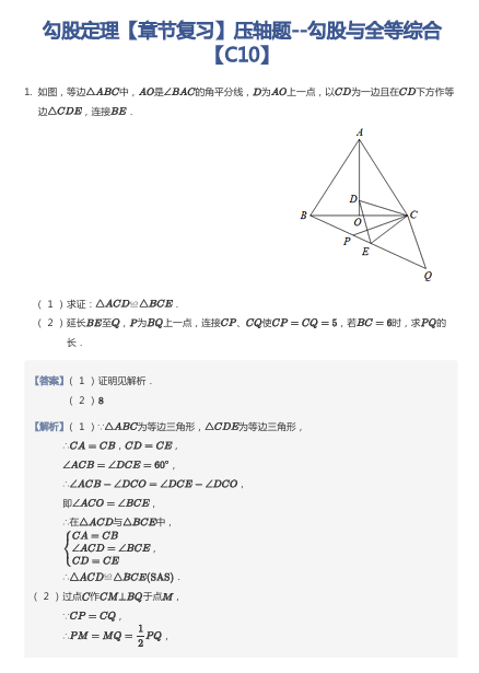 勾股定理【章节复习】压轴题--勾股与全等综合【C10】