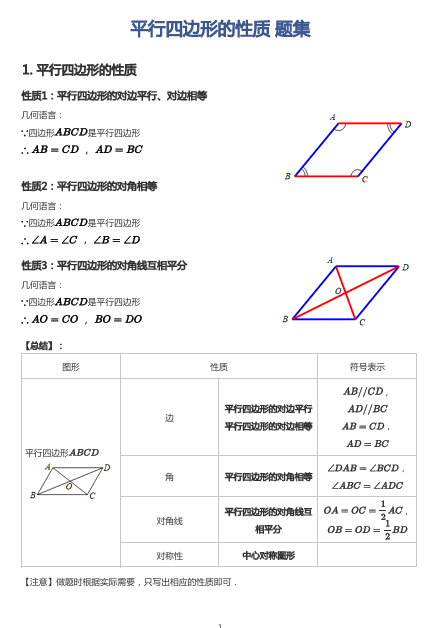 平行四边形的性质 题集