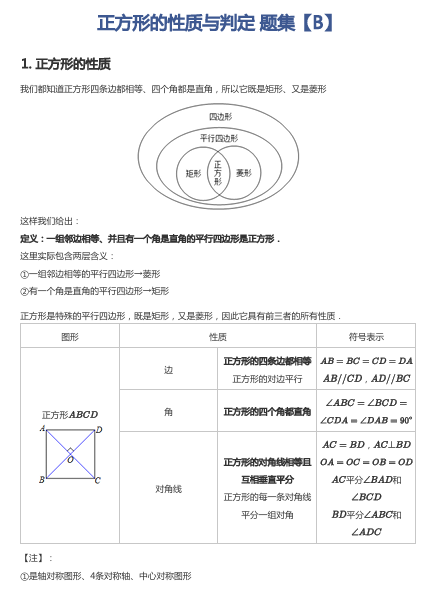 正方形的性质与判定 题集【B】