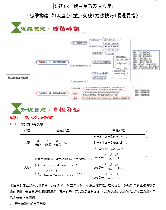 2025高考数学一轮知识清单-专题08 解三角形及其应用（2知识点+3重难点+6方法技巧+5易错易混）OK