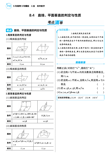 2025版.新高考版.高考总复习.数学考点清单+题型清单-1_8.4  直线平面垂直的判定与性质讲解册OK