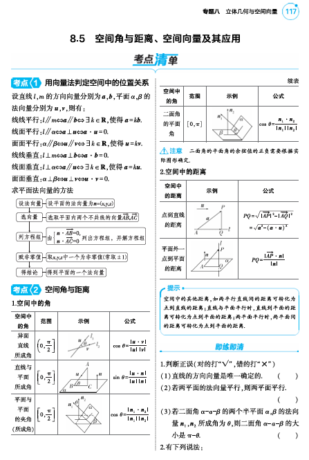 2025版.新高考版.高考总复习.数学考点清单+题型清单-1_8.5  空间角与距离空间向量及其应用讲解册OK