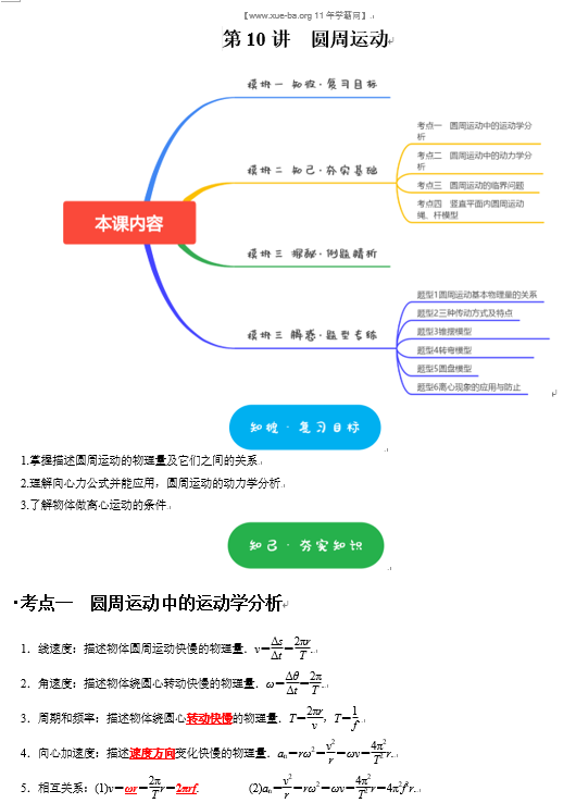  2025届高三暑假培优高考物理考点专项讲义 十大考点专项-第10讲　圆周运动OK