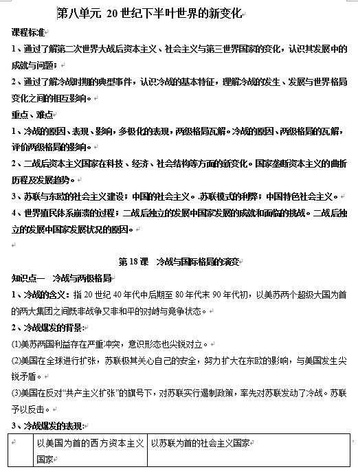 第八单元 20世纪下半叶世界的新变化-知识梳理（中外历史纲要下）【新教材适用】OK