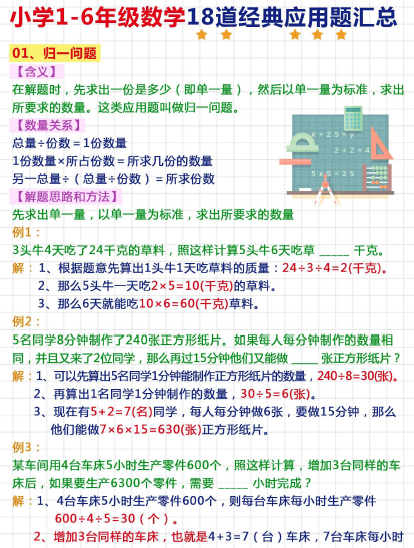 一篇吃透！小学1-6年级数学18道经典应用题OK