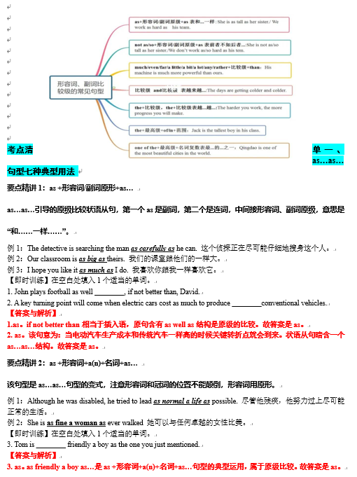 专题18 形容词副词比较等级六类20个考点（清单）-【口袋书】2024年高考英语一轮复习知识清单（全国通用）